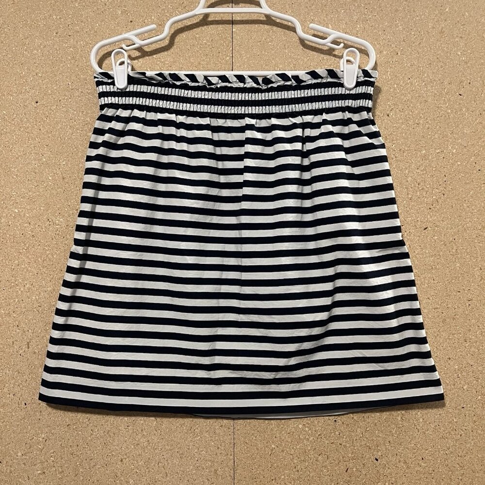 J Crew Women’s Striped Skirt Cotton Size 8 Navy Elastic Waist Pockets Pull On